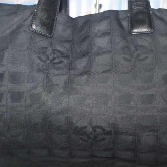 Authentic Chanel Italy Jacquard Leather Travel Line Tote Bag Purse Bag w freebie - Picture 6 of 16